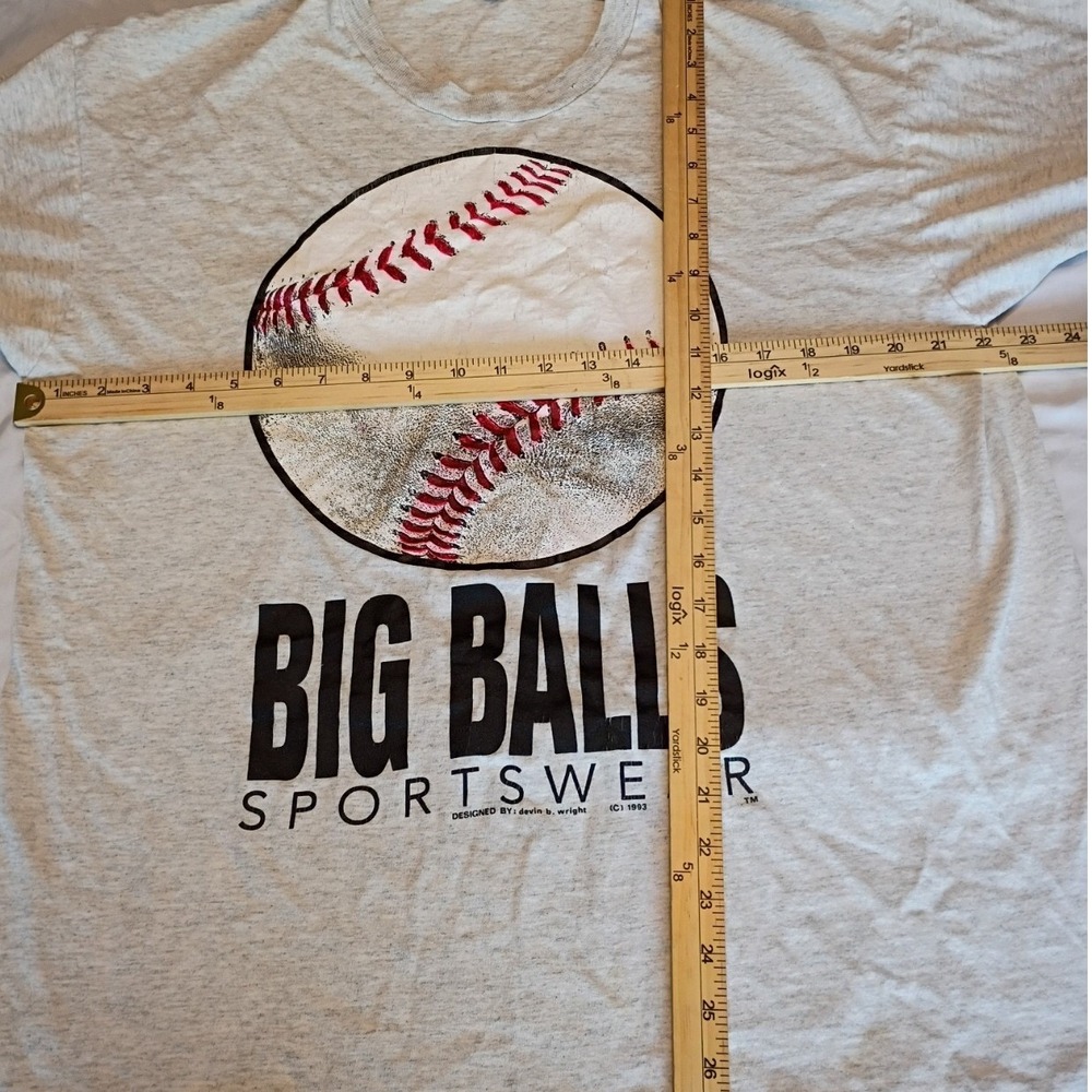Big Balls Sportswear Graphic T-Shirt Mens XL Gray Excellent 1993 Vintage Tee